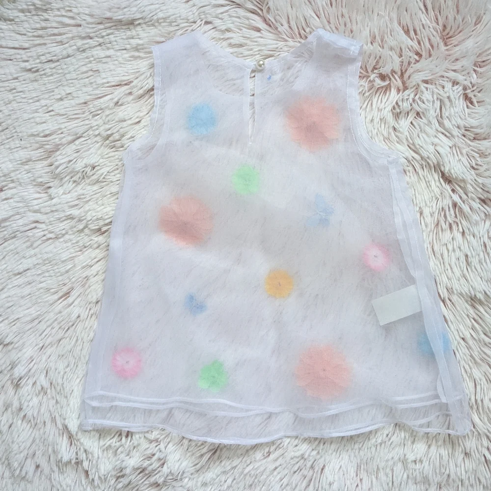 Plum Pudding Sheer 3-D Colorful Floral Sleeveless Dress/Coverup 2T EUC
